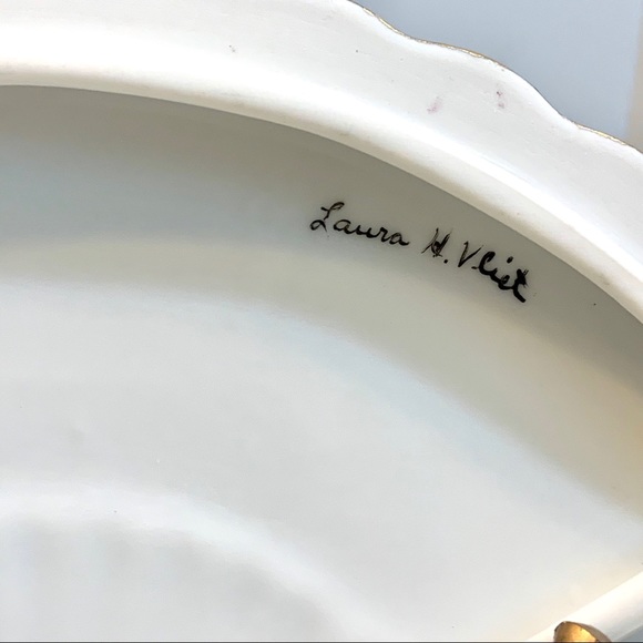 Porcelain Fan Shaped Trinket Box Vintage - Picture 6 of 9